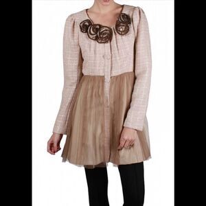 RYU Tweed Tulle Rose Plaid Metallic Button Down Blazer Jacket